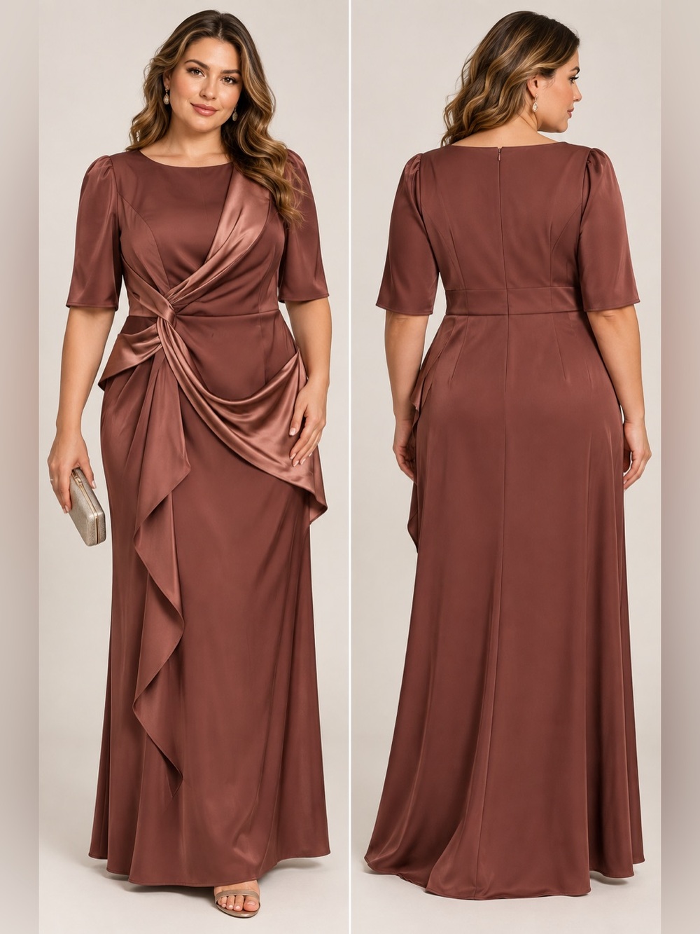 AW Bridal Rust Brown Draped Maxi Formal Dress Plus Size 16